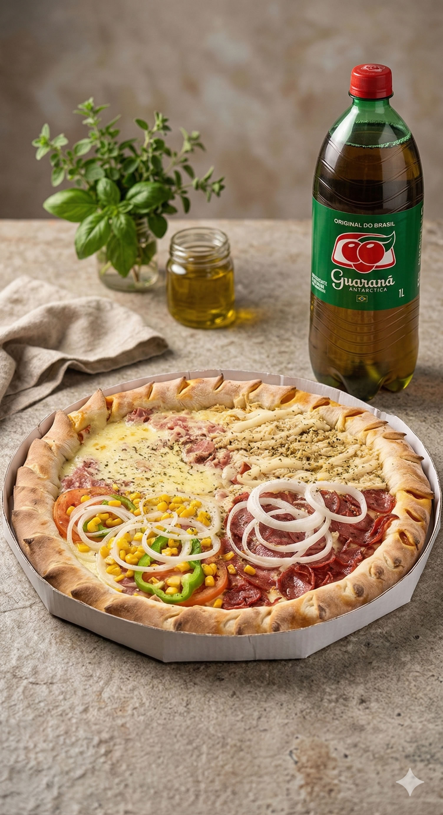 Pizza Gigante 4 sabores + Guaraná 1L